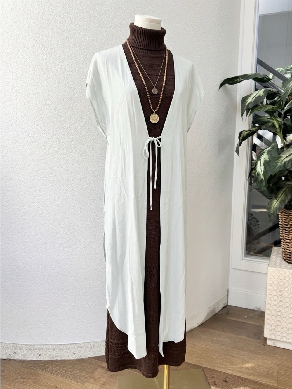 NWT Time and Tru Bohemian Mint Tie-Waist Layering Tunic Duster S/M Rayon